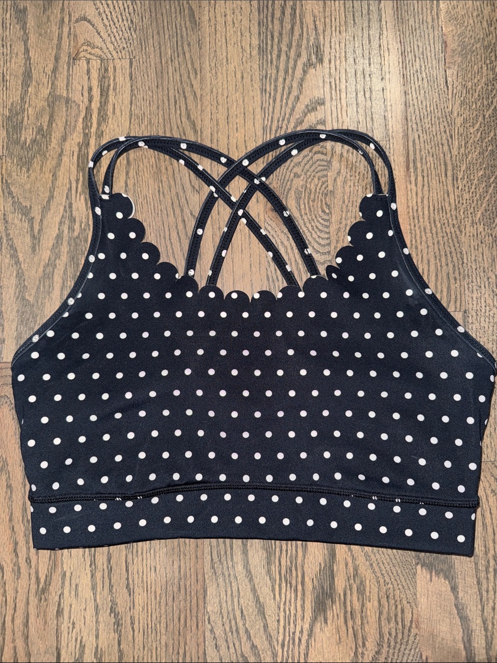 Kate Spade Polka Dot Scalloped Strappy Yoga Bra - Black/White